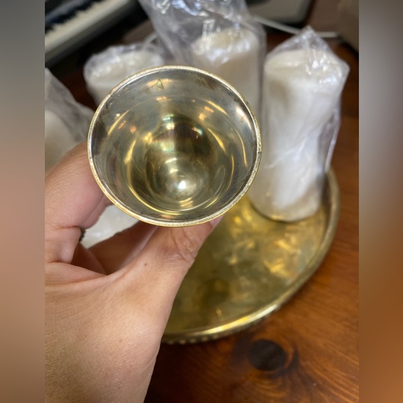 Vintage Set of 6 Brass shot cups Cordials w/ Tray Silver Lined, India - W/ box - Picture 7 of 13